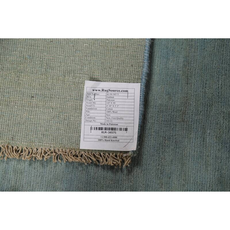 Light Blue Modern Gabbeh Oriental Rug Hand-Knotted Wool Carpet - 3'3" x 4'10"