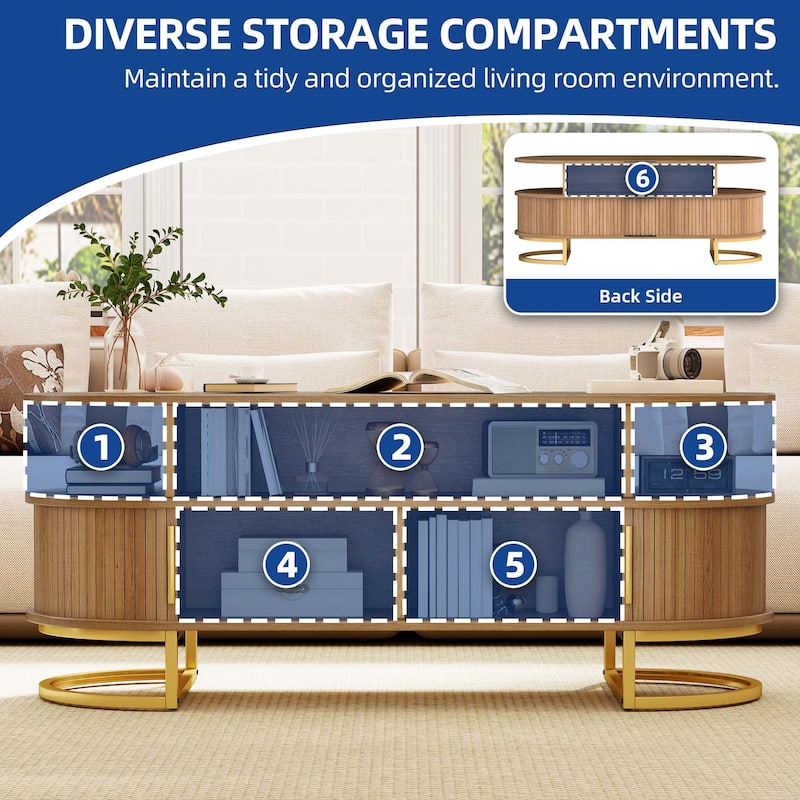 Moasis Oval Fluted Coffee Table with Sliding Doors