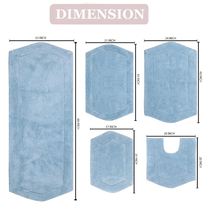 Waterford Collection 100% Cotton Non-Slip Bathroom Rug Set, Machine Washable Bath Rug, 5 Piece Bath Mat Set with Contour