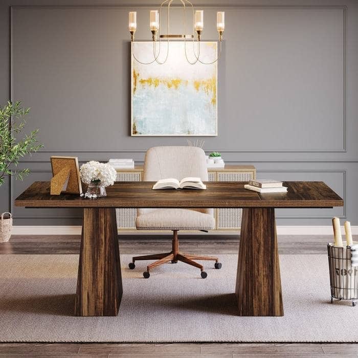 63" Large Workspace Computer Desk Minimalist Home Office Dual Pedestal Design