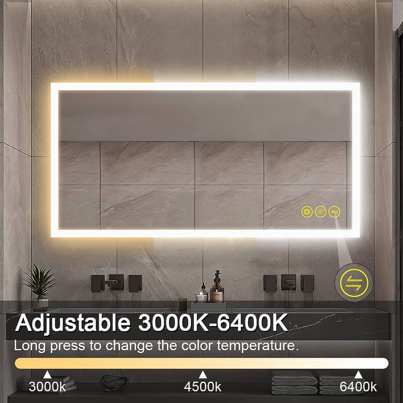 SmartGlow 24x48" Rectangular Dimmable LED Frameless Anti-Fog Bathroom Vanity Mirror - Clear