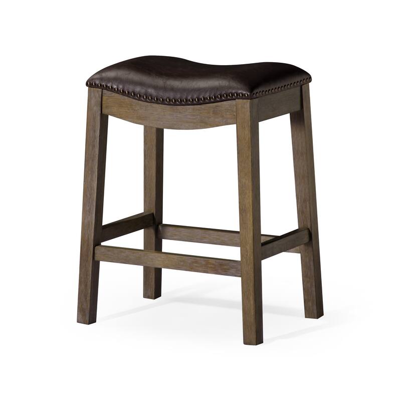 HomeRoots 26" Brown Faux Leather and Solid Wood Backless Counter Height Bar Chair