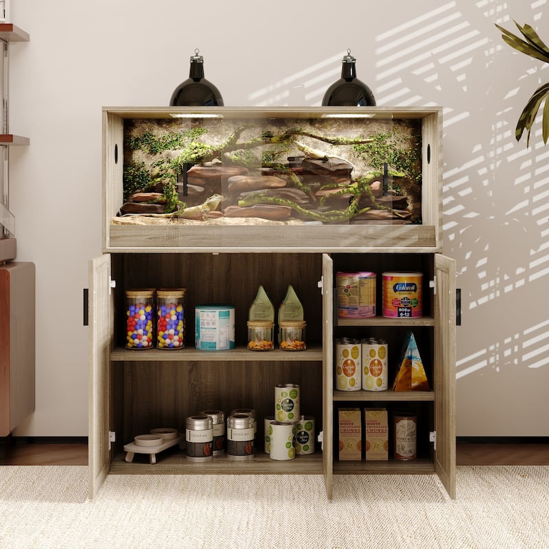 Reptile Cabinet Reptile Enclosure Cabinet with Tempered Glass Sliding Doors