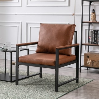 Modern Faux Leather Accent Chair Padded Arm Chairs with Black Powder Coated Metal Frame, Single Chair for Living Room Bedroom