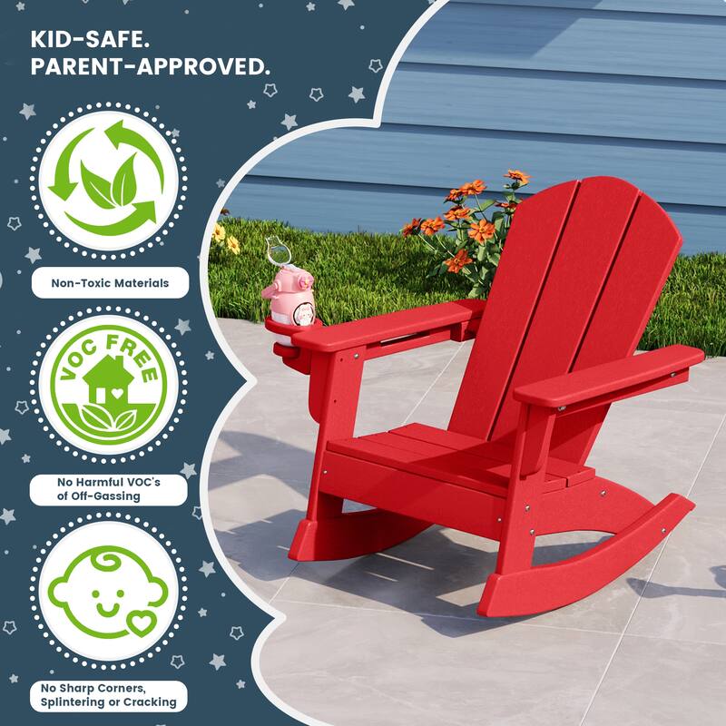 Laguna Kids Outdoor Poly Adirondack Rocking Chair with Side Table 3-Piece Set