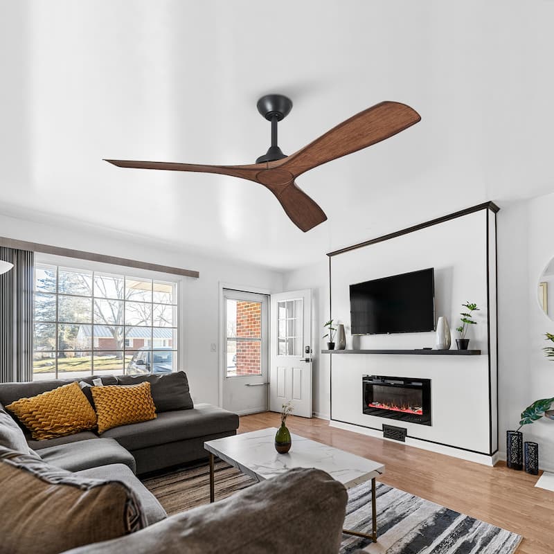 Parrot Uncle 52" Matte Black/ White 3 Blades Indoor Propeller Ceiling Fan with Remote, No Lights