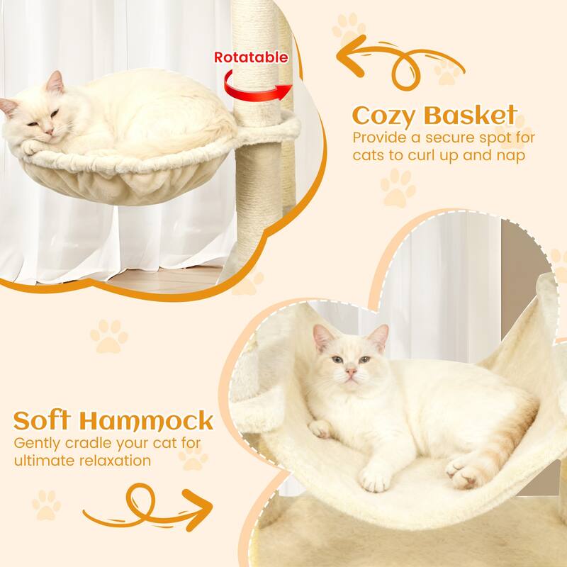 Gymax 80'' Tall Cat Tree w/2 Condos Sisal Scratching Posts Plush Perch