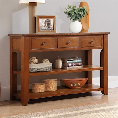 48'' Solid Pine Wood Top Console Table with 3 Storage Drawers