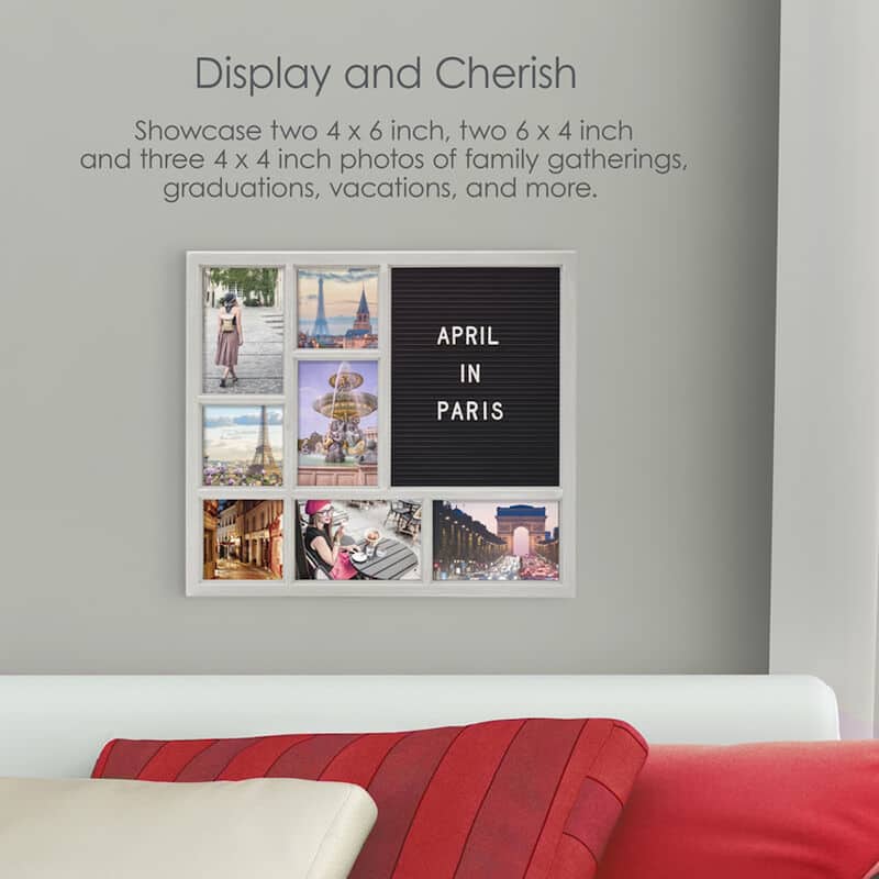 Melannco 7-Opening and Letterboard Frame, 15 Inch, Gray