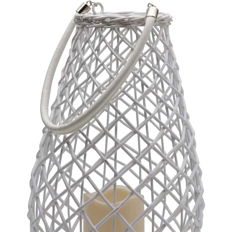 Elements Wicker Pear Shaped Lanterns with LED Candle - 13-1/2 in H and 6-3/4 in D (Set of 2)