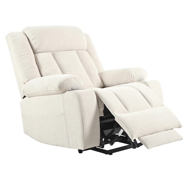 Power Lift Recliner Chair with Extended Footrest, Home Theater Lounge Sofa with Remote Control, Cup Holders & Side Pockets
