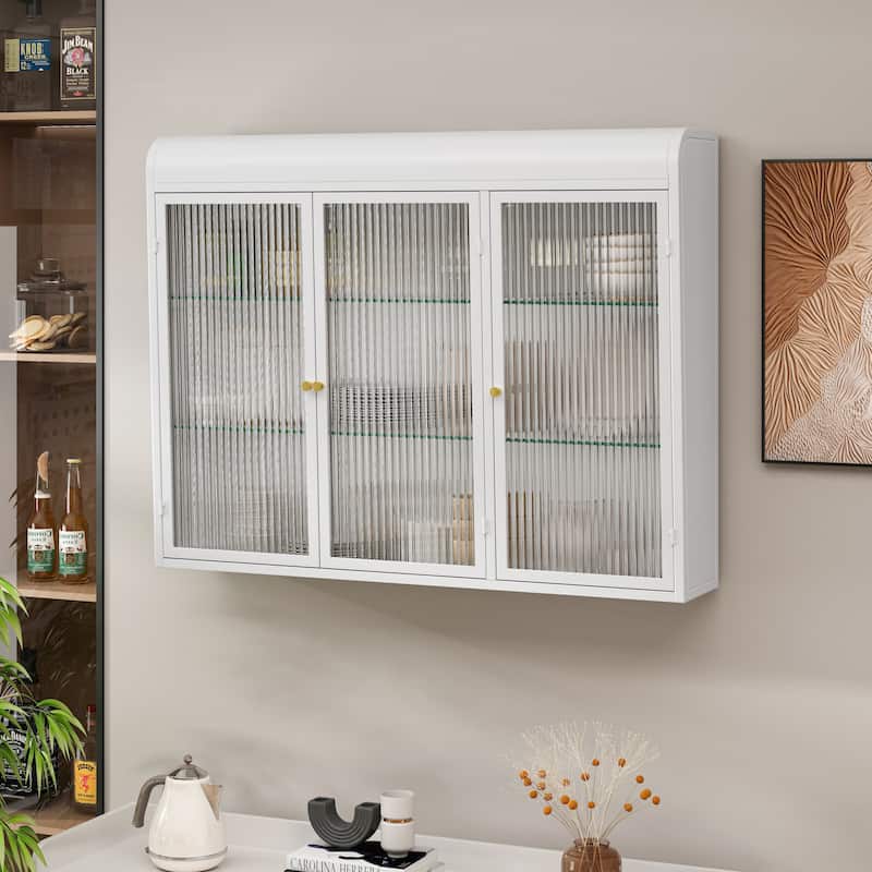 3 Door Arched Wall Mounted Glass Cabinet