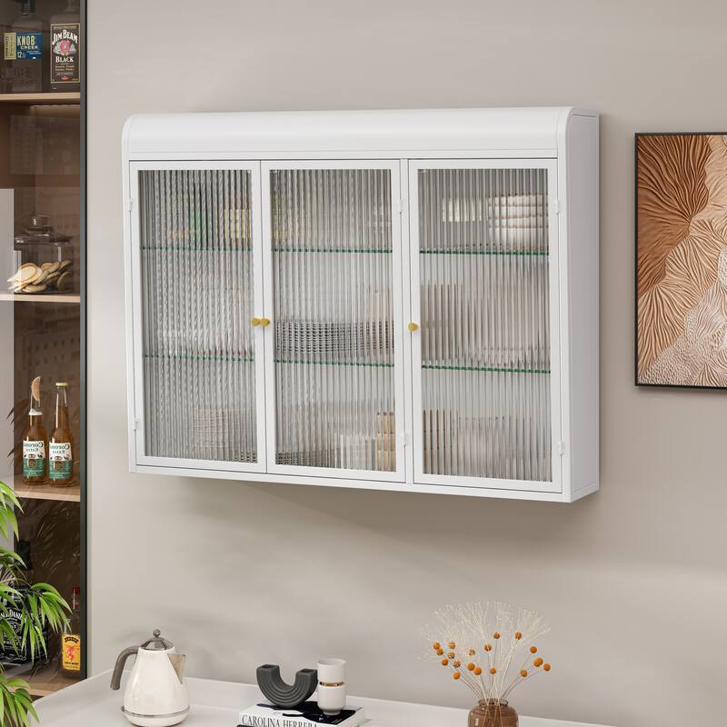3 Door Arched Wall Mounted Glass Cabinets
