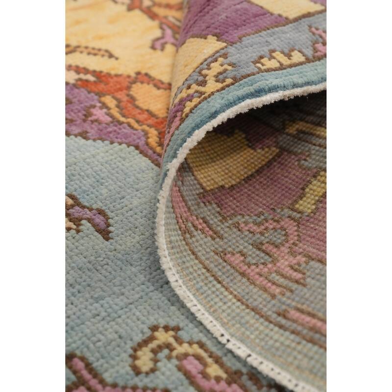 Hand Knotted Oriental 100% Wool Carpet Transitional Geometric Navy Blue & Blues Oushak Area Rug - 6' 10'' X 3' 11''
