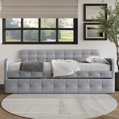 Clayfell Elyria Diamond Button Tufted Velvet Upholstered Daybed
