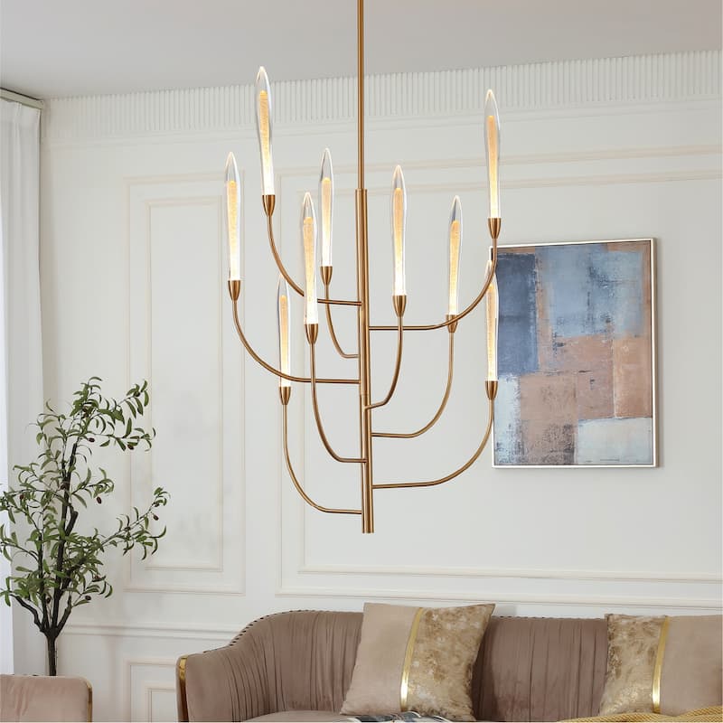 VidaLite Alina 9-Light Integrated LED Brass Chandelier, Rotatable Hanging Chandelier In Modern & Contemporary Style - 48" x 30" - 48" x 30" - Brass