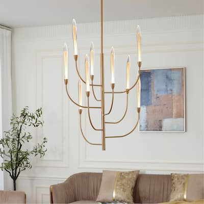 VidaLite Alina 9-Light Integrated LED Brass Chandelier, Rotatable Hanging Chandelier In Modern & Contemporary Style - 48" x 30"
