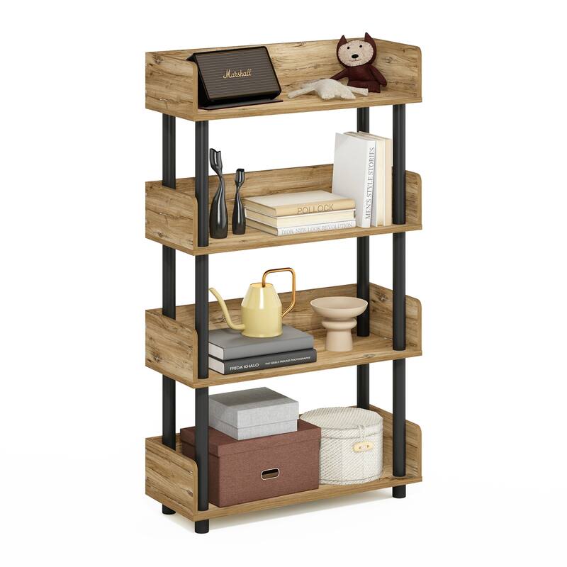 4 Tiers Wood Household Shelving Unit in Oak/Black (23.62 in. W x 41.1 in. H x 9.21 in. D) - 23.62