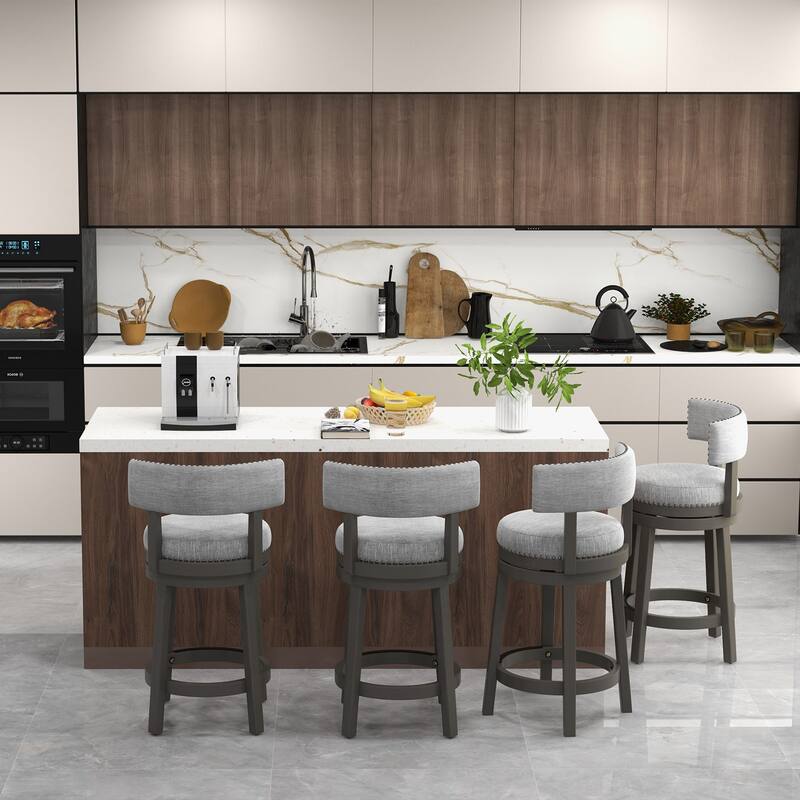 Swivel Bar Stool with Upholstered Back Seat and Footrest
