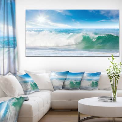 White and Blue Waves under Sun - Seashore Canvas Wall Artwork Print