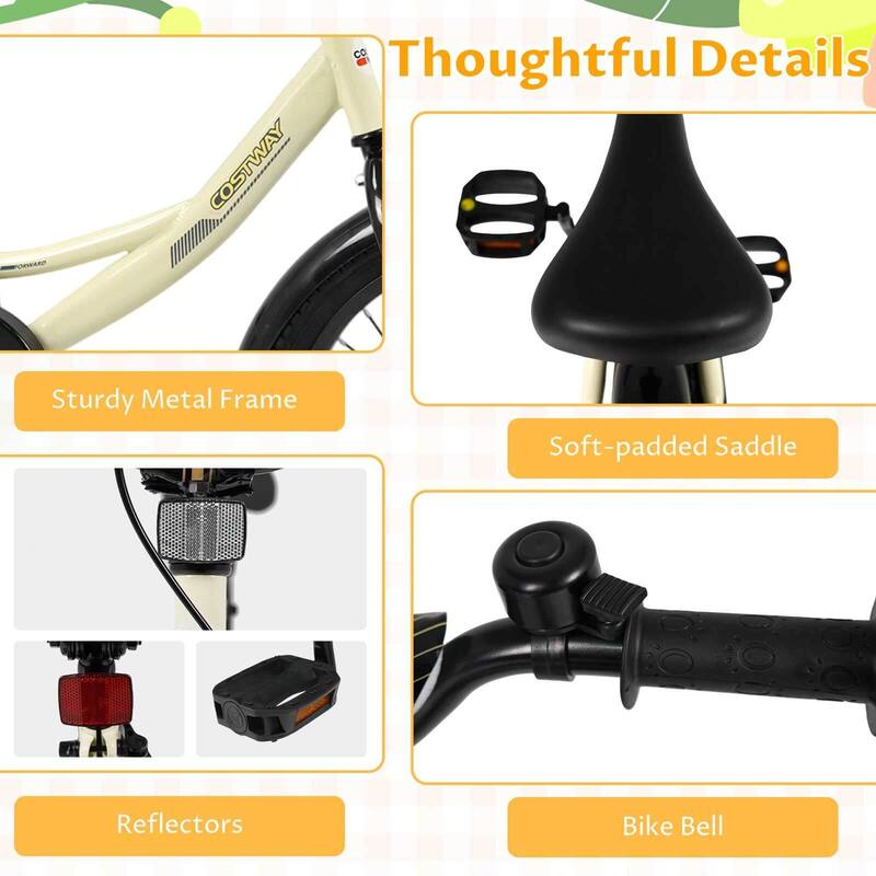 Costway 14" Kids Bike with Removable Training Wheels Adjustable Seat & - See Details