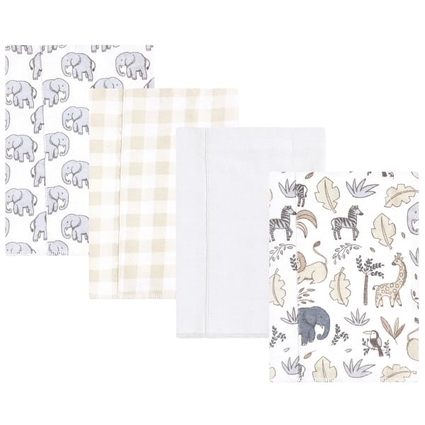 slide 1 of 1, Hudson Baby Cotton Flannel Burp Cloths, Neutral Safari, One Size - Neutral Safari 4 Pack - One Size One Size - Neutral Safari 4 Pack
