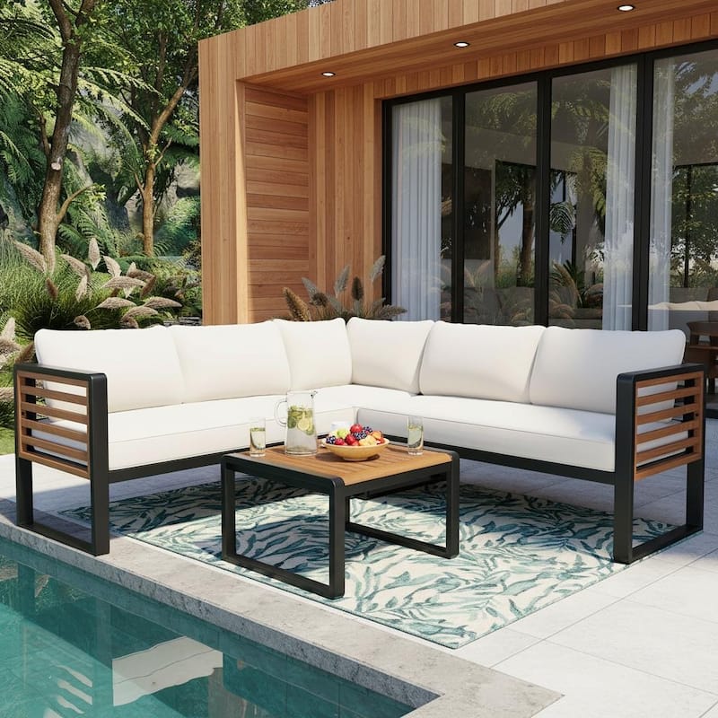 Modern Oasis 4-Piece Outdoor Conversation Set by Leisure Zone - Beige