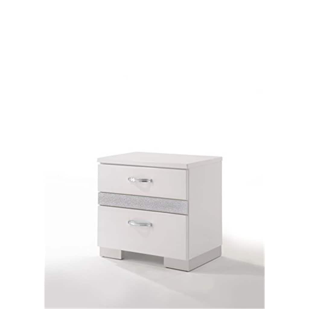 High Gloss White Nightstand with Three Drawers and Jewelry Storage - Modern Bedside Table