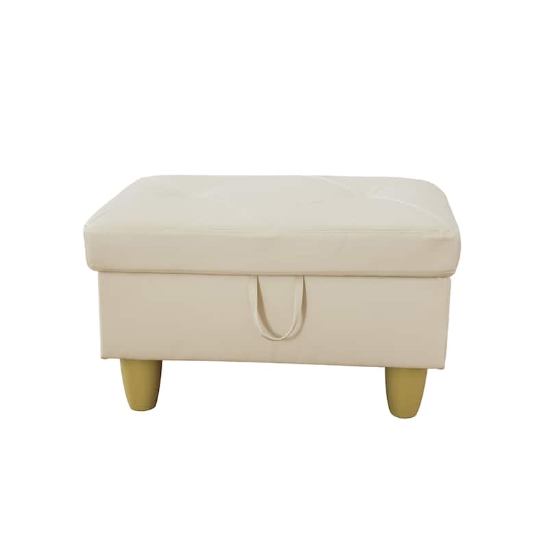 Leather Square Storage Ottoman for Living Room