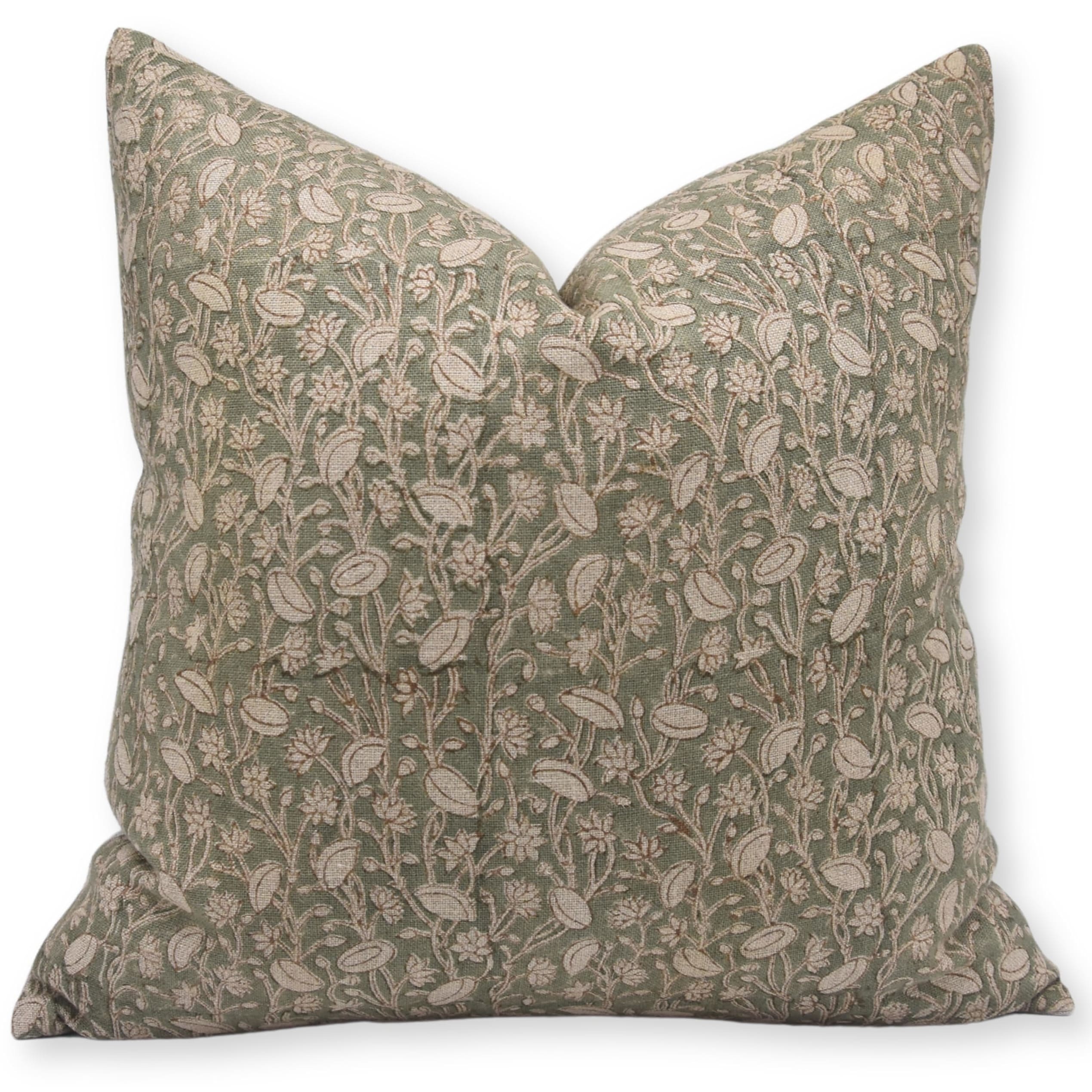 Fabdivine Vintage Block Print Linen Pillow Cover Bedroom Cushion, Pista