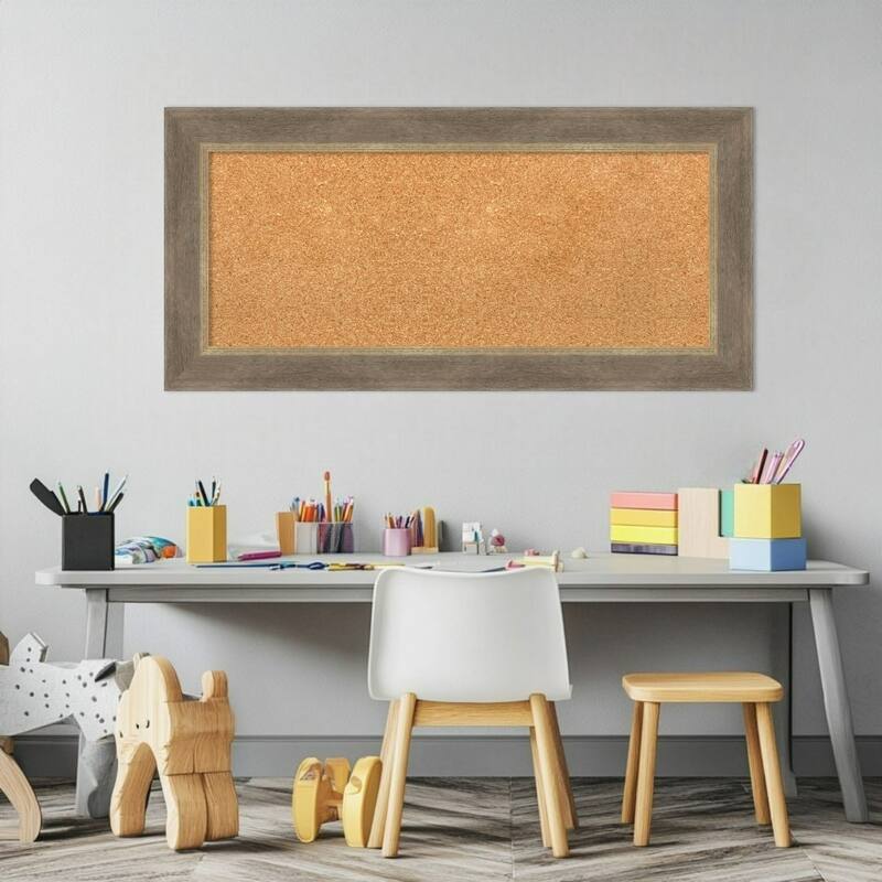 Driftwood Tan Wood Framed Cork Board - Bulletin Board, Organization Board, Pin Board