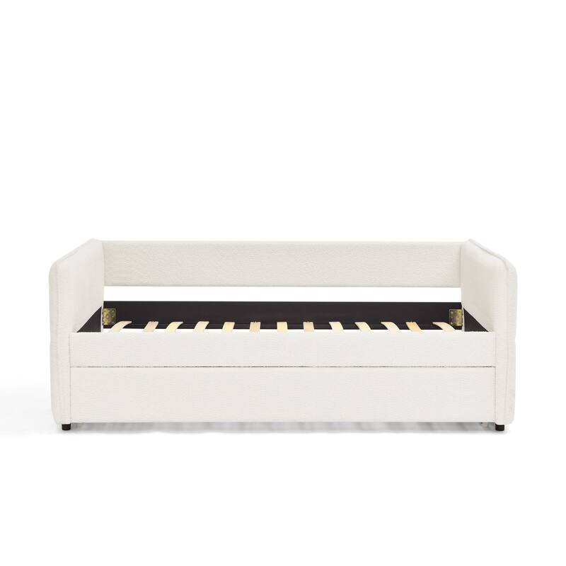 Daybed with Trundle Upholstered Tufted Sofa Bed, Twin Size, Boucle Fabric, Beige (83"x43"x29.5")