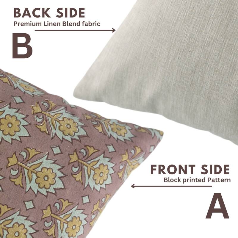 Fabdivine Floral Throw Fall Summer Décor Pink Pillow Cover Handmade Linen, for Farmhouse Guest Room or Couch, Custard Apple