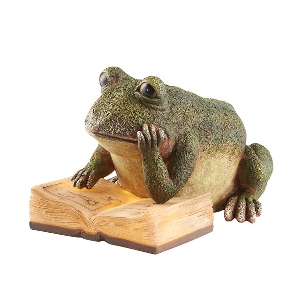 Art & Artifact Lighted Reading Garden Frog Statue - Solar Powered Light Up Lawn Patio Yard Decoration - 6" Tall