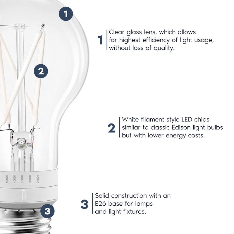 Luxrite Vintage A19 LED Light Bulb 7W=60W 5CCT Dimmable 800LM LED Edison Bulb UL E26 Base 4-Pack