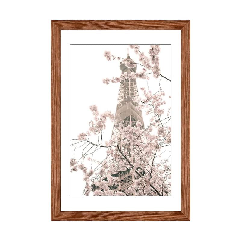 iCanvas "Eiffel Tower And Cherry Blossoms" by Caroline Mint PFA - Walnut - 32x24x1