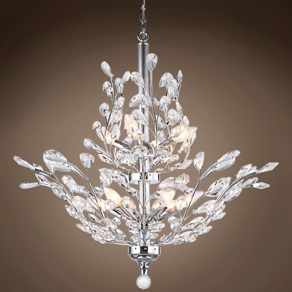 Chrome Floral European Crystal Tree Branch 10 Light Chandelier Lamp - 27" Wide