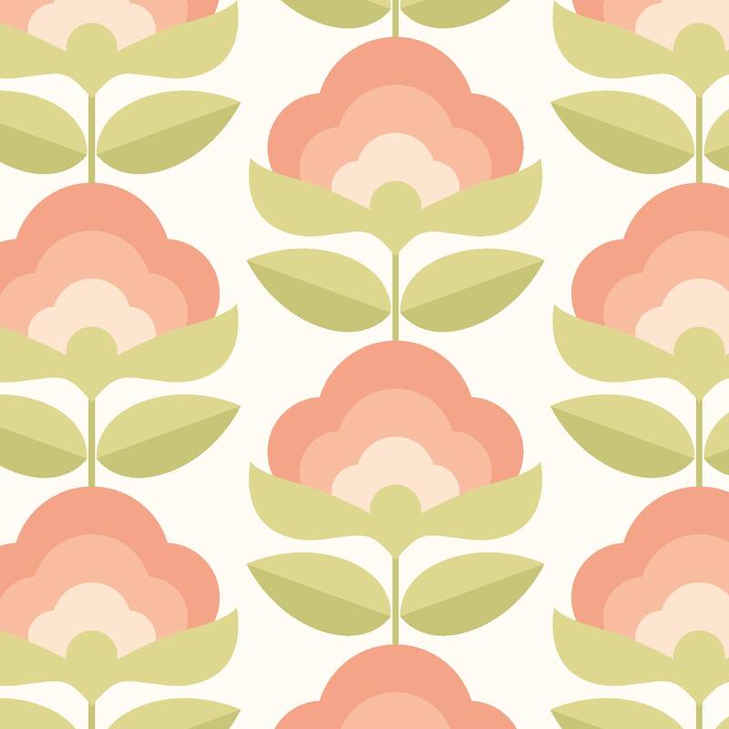 Hoopla Walls Retro Flower Apricot Mix Peel and Stick Wallpaper - N/A