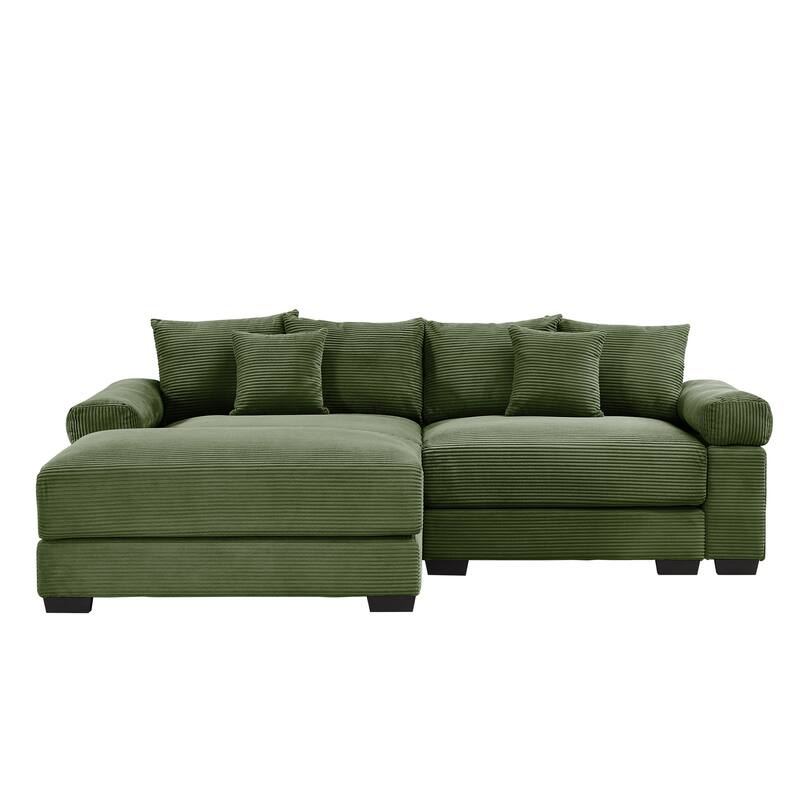 Roomfitters 82.6"/92" Modular L-Shape Sectional, Corduroy Cloud Couch with Ottoman & 6 Pillows