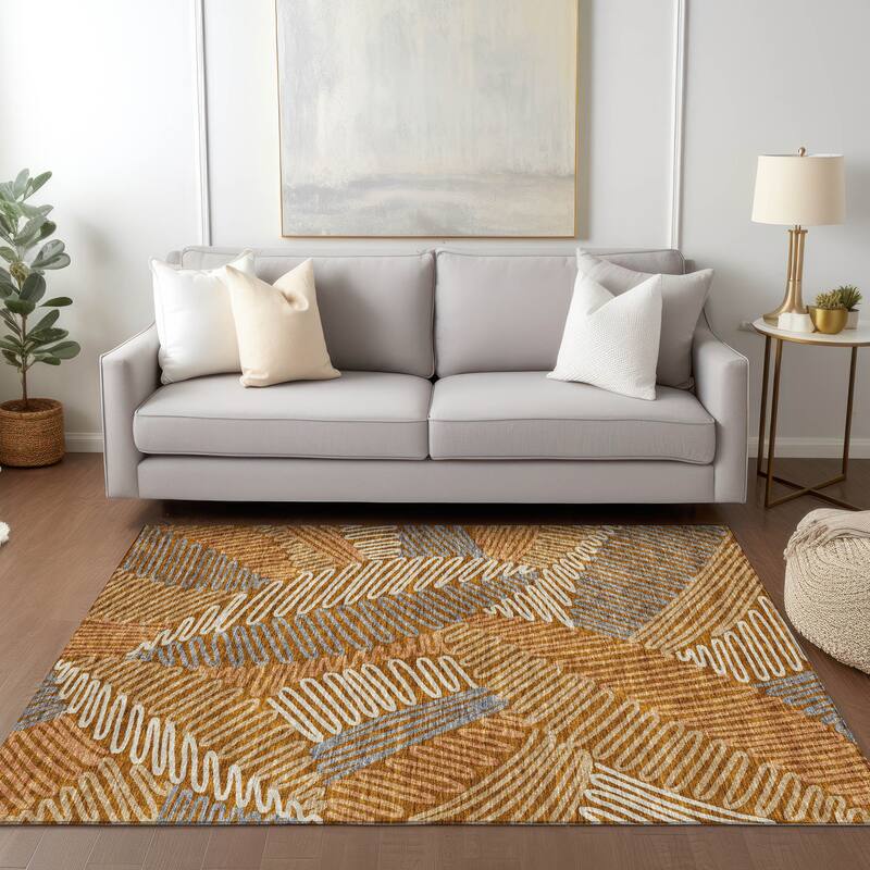 Machine Washable Indoor/ Outdoor Chantille Contemporary Squiggles Rug
