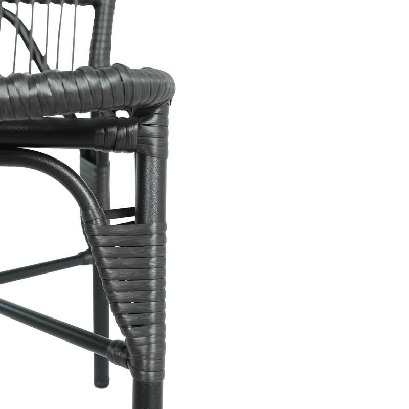 Set of 2 Outdoor PE Wicker and Iron Frame Dining Chairs, No Assembly