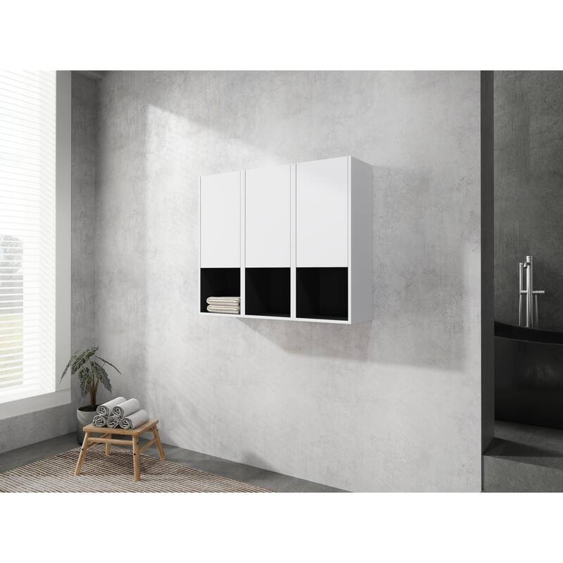 Modern Wall-Mounted Bathroom Side Cabinet with Soft-Close Doors, Floating Design, 6 Storage Compartments, 12-Inch Width