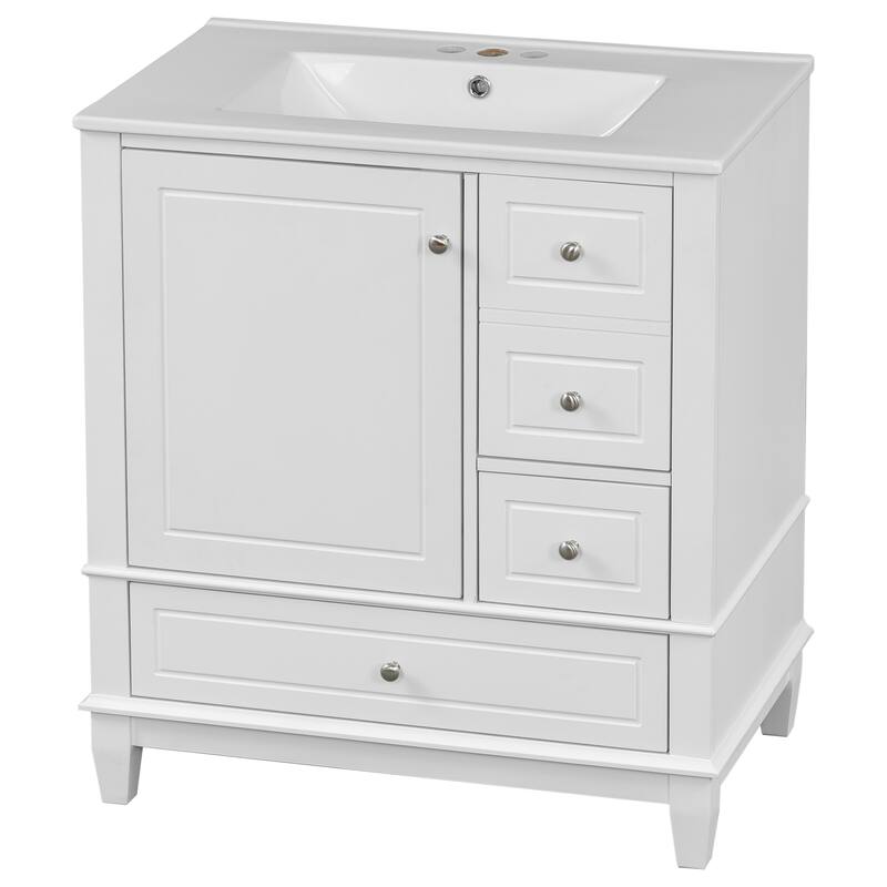Bathroom Vanity with Sink, Bathroom Storage Cabinet with 3 Drawers and 1 Door, Bathroom Vanities with Solid Wood Frame