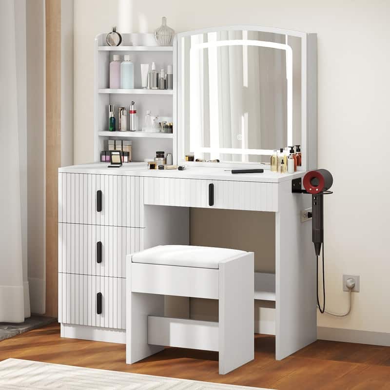 Moasis 39" Wide Makeup Vanity Set with Stool and 3 Color Sliding Mirror