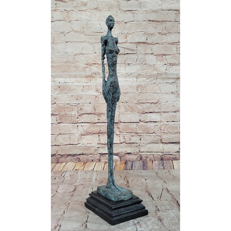 Hot Cast Bronze Standing Woman Sculpture By Giacometti On Marble Base