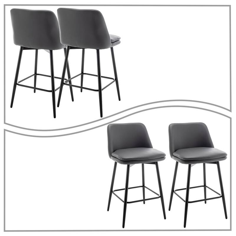 Contemporary Minimalist Set of Two 360° Swivel Upholstered Bar Stools with Footrest