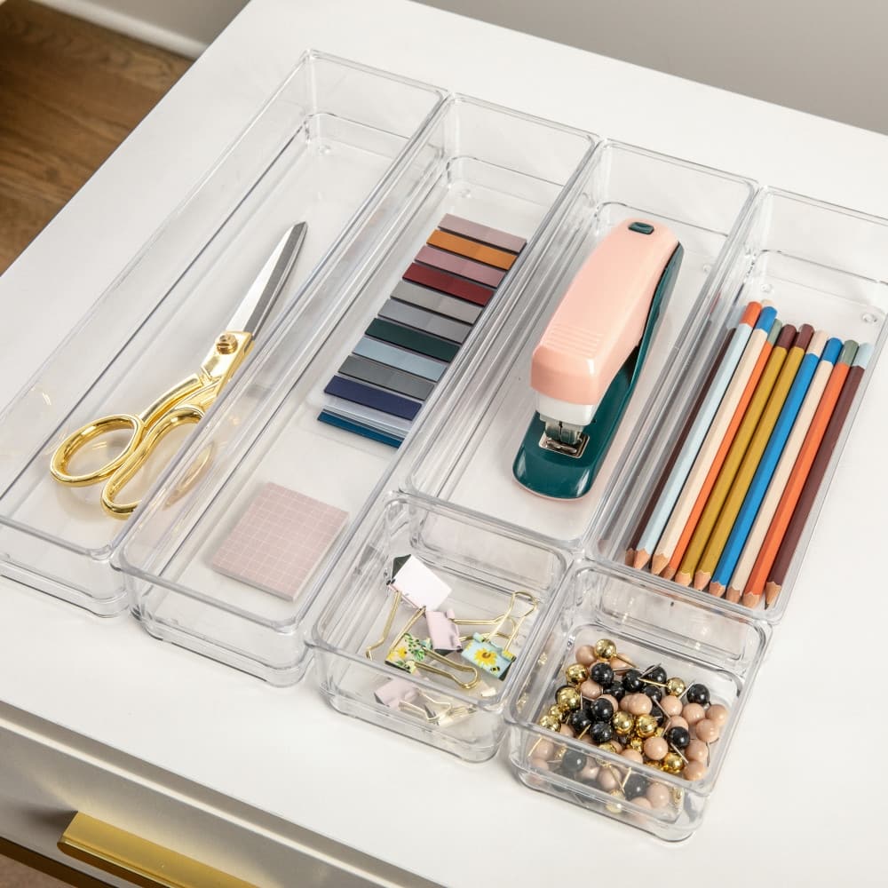 Martha Stewart Set of 6 Plastic Stacking Home Office Desk Drawer Organizers