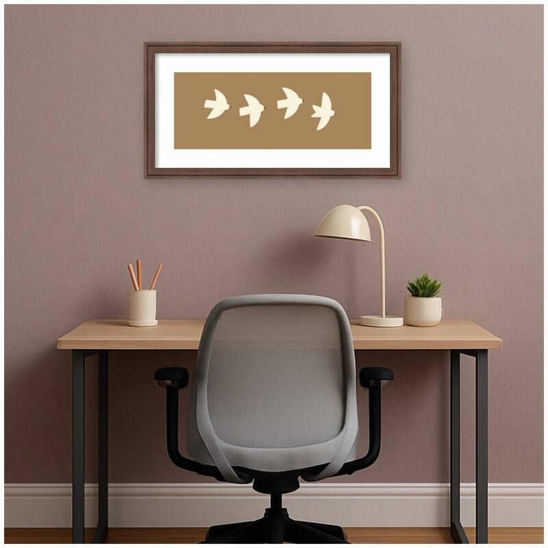 Kate and Laurel Minimalist Birds Panel 2 Brown by Laura Moss Framed Wall Art Print