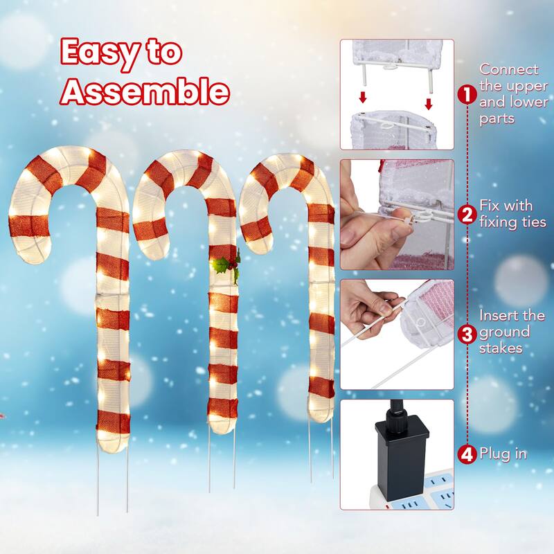 Gymax Lighted Candy Canes Set of 3 Christmas Tinsel Candy Cane - Multi-colors - See Details