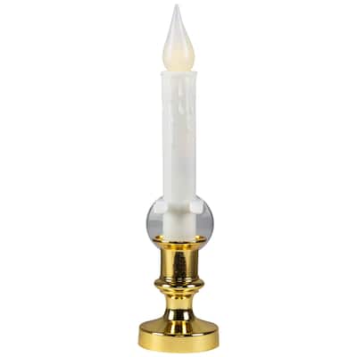 8.5" Pre-Lit White Gold LED Flickering Window Christmas Candle Lamp